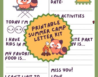 Camp Pen Pal Kit for Kids | Easy Camp Letters Printable | Red Panda Letter Writing Kit | Summer Camp Stationery | Camp Care Package
