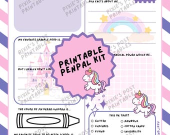 Unicorn Pen Pal Letter Kit – Kids Printable Stationery with Prompts & Envelope – Fun Snail Mail Writing Activity (Digital Download)