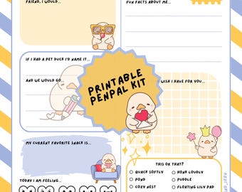 Duck Pen Pal Letter Kit – Kids Printable Stationery with Prompts & Envelope – Fun Snail Mail Letter Writing Activity (PDF Download)