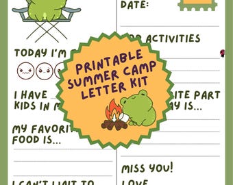 Camp Pen Pal Kit for Kids | Easy Camp Letters Printable | Frog Letter Writing Kit | Summer Camp Stationery | Camp Care Package