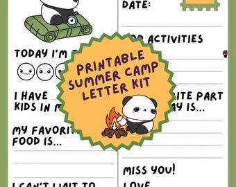 Camp Pen Pal Kit for Kids | Easy Camp Letters Printable | Panda Letter Writing Kit | Summer Camp Stationery | Camp Care Package