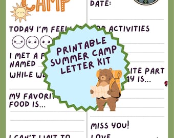 Camp Pen Pal Kit for Kids | Summer Camp Letters Printable | Sleepaway Camp Letter Writing Kit | Kids Camp Stationery | Camp Care Package