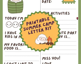 Camp Pen Pal Kit for Kids | Easy Camp Letters Printable | Sheep Letter Writing Kit | Summer Camp Stationery | Camp Care Package