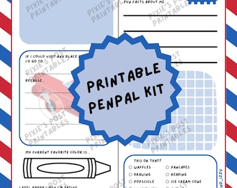 Kids Pen Pal Letter Kit – Printable Stationery with Prompts & Envelope – Fun Snail Mail Letter Writing Activity (Digital Download)