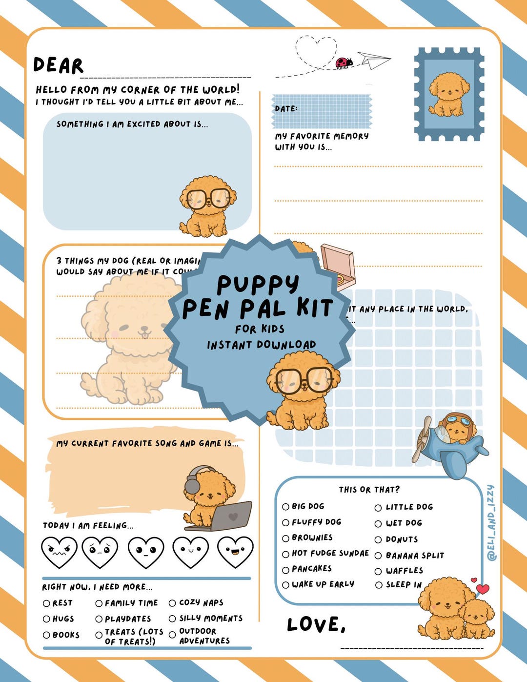 Puppy Pen Pal Kit for Kids | Dog Letter Writing Kit | Kids Printable ...