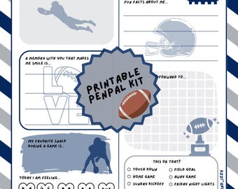 Football Pen Pal Kit – Kids Printable Letter Writing Set with Prompts & Envelope – Fun Snail Mail Stationery PDF