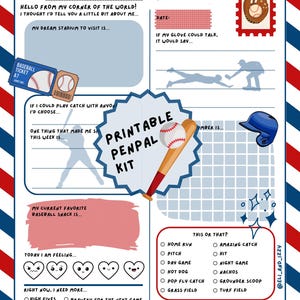 Baseball Pen Pal Letter Kit for Kids – Printable Stationery Set with Prompts, Envelope & Reply Page – Fun Letter Writing Activity