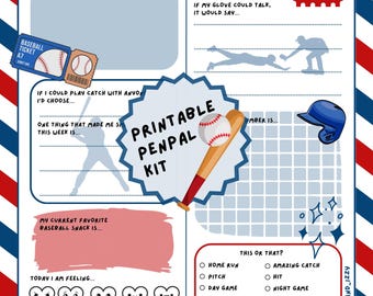 Baseball Pen Pal Letter Kit – Kids Printable Stationery Set with Prompts & Envelope – Fun Snail Mail Writing Activity (PDF Download)