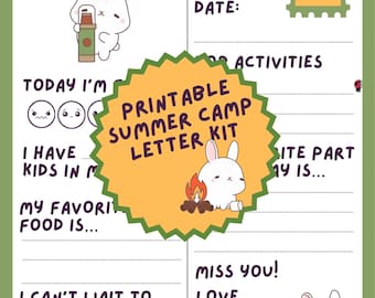 Camp Pen Pal Kit for Kids | Easy Camp Letters Printable | Bunny Letter Writing Kit | Summer Camp Stationery | Camp Care Package