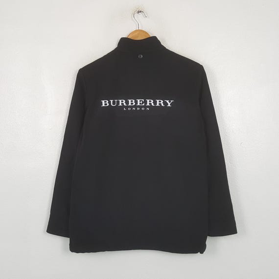 Burberry London, Vintage Burberry London Fleece Black Zipper Custom Jacket
