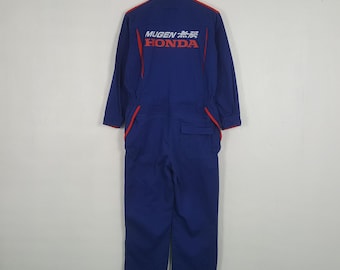 Mono deportivo vintage Mugen Honda Racing personalizado, color azul desgastado.