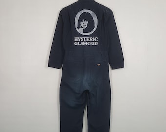 Macacão Vintage Hysteric Glamour Azul Marinho com Estampa Desgastada e Arte Personalizada