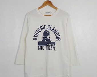 Vintage Hysteric Glamour Detroit Oil Michigan Crewneck White Long Sleeve T-Shirt