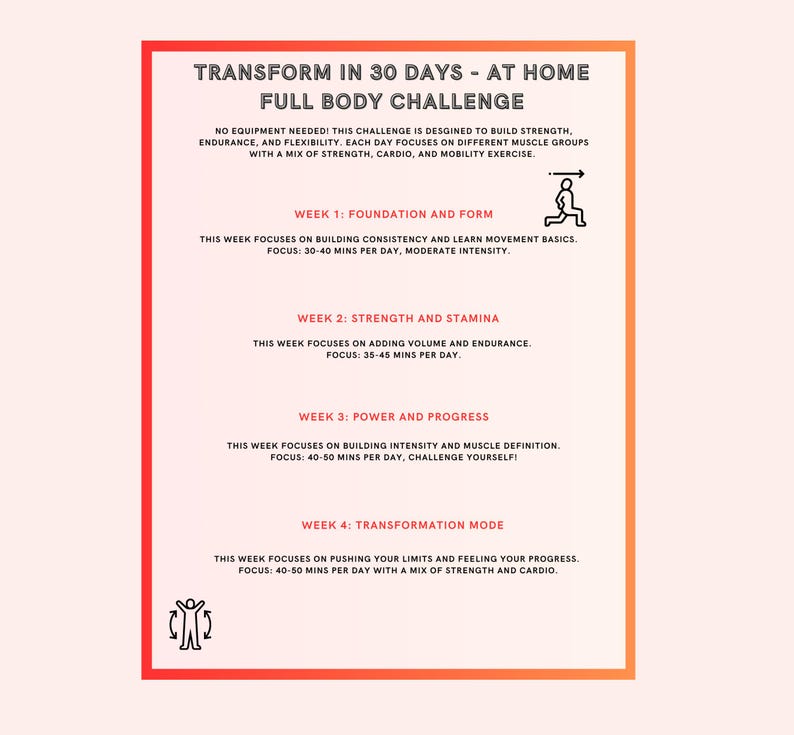 30 Day Home Workout Challenge: Full Body Fitness Plan - Etsy