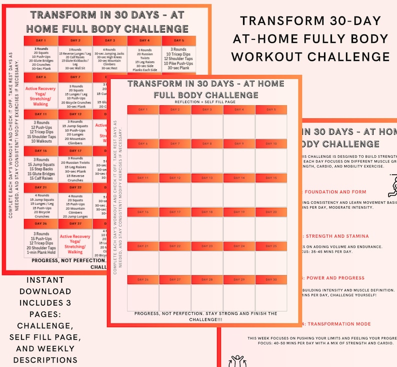 30 Day Home Workout Challenge: Full Body Fitness Plan - Etsy