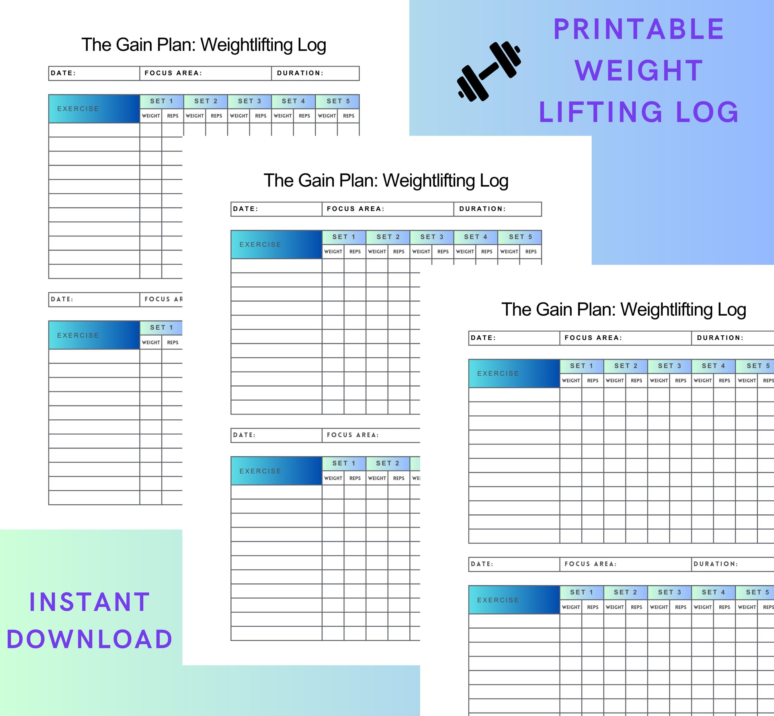 Strength Straining Log Printable Weight Lifting Log: Strength Training Tracker (printable PDF) - Etsy