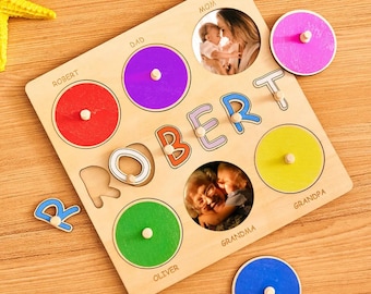 Custom Photo Name Puzzle, Personalized Wooden Baby Puzzle, Toddler Learning Toy, Family Photo Gift, Kids Keepsake