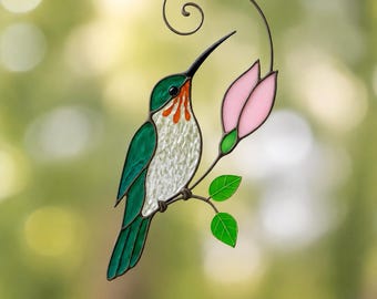 Stained Glass Kolibri Suncatcher - Lebendige Fensterbehänge, Handgemachtes Vogel Liebhaber Geschenk für Mama