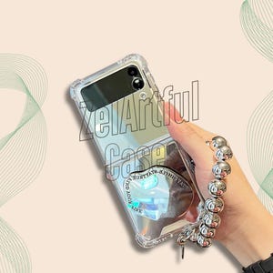 Mirror Phone Case with Ring Holder & Silver Bead Bracelet for Galaxy Z Flip