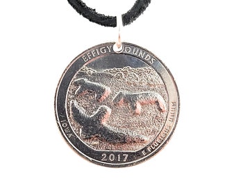 Marching Bears Coin Necklace, Pendant, United States Quarter, 25 Cents, Mens Necklace, Womens Necklace, Leather Cord, Handmade, 2017