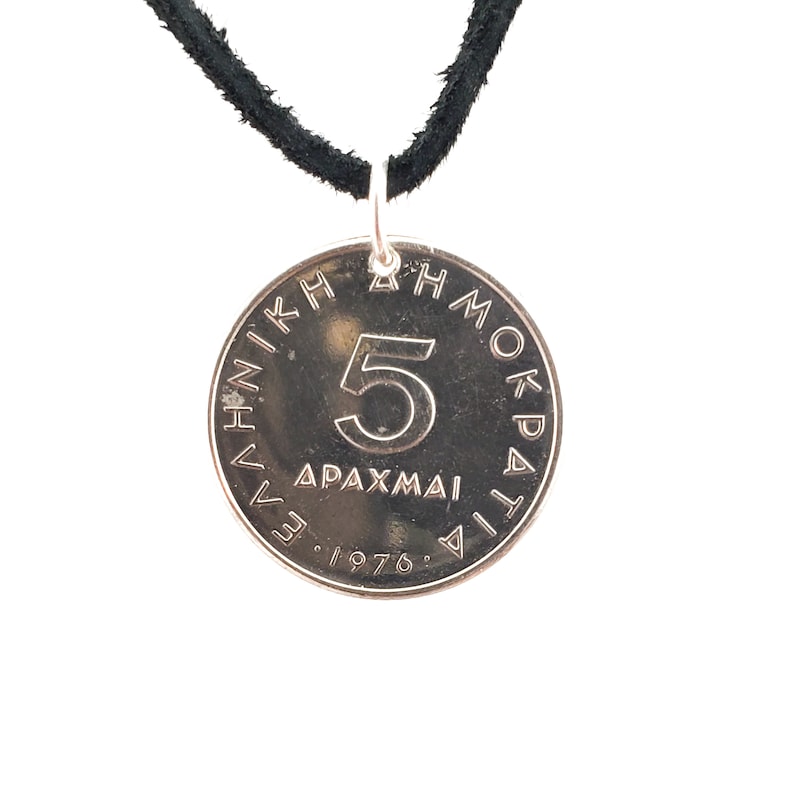 1976 Or 1978 Mens Necklace Birth Year 5 Drachmes Womens Necklace Coin Pendant Leather Cord Aristotle Coin Necklace