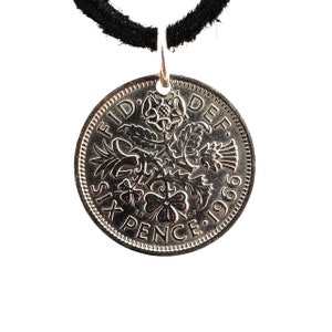 Sixpence Coin Necklace, England 6 Pence, Mens Necklace, Womens Necklace, Coin Pendant, Leather Cord, 1961, 1962, 1963, 1964, 1966, 1967 image 2