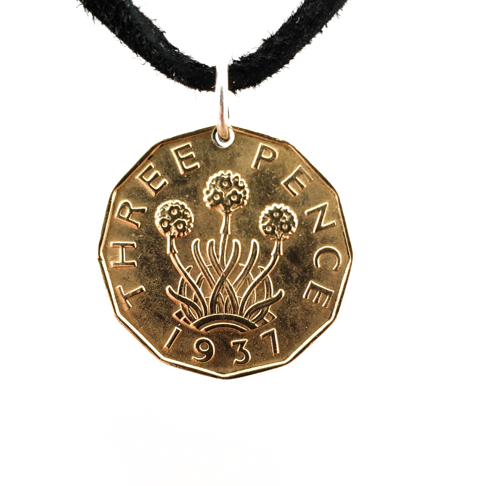 1937 English Coin Pendant Three Pence 3 Pence Coin Pendant Etsy