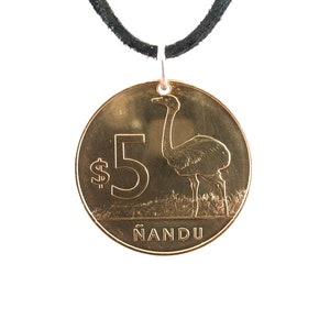 Uruguay Coin Necklace, 5 Pesos, Coin Pendant, Mens Necklace, Womens Necklace, Leather Cord, Handmade, 2014
