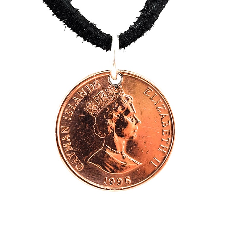 Bird Coin Necklace, Cayman Islands 1 Cent, Coin Pendant, Leather Cord, Mens Necklace, Womens Necklace, 1990, 1992, 1996, 1999 image 5