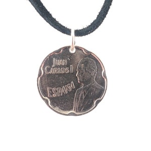 Spanish Coin Necklace, 50 Pesetas, Mens Necklace, Womens Necklace, Coin Pendant, Leather Cord, Birth Year, 1990