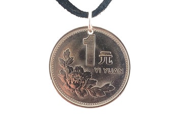 Chinese Coin Necklace, 1 Yuan, Mens Necklace, Womens Necklace, Coin Pendant, Leather Cord, Birth Year, 1997, 1998