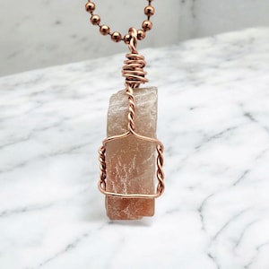 Raw Sunstone Pendant, Necklace, Wire Wrapped, Mens Necklace, Natural, Gemstone, Crystal, Copper Wire, Handmade
