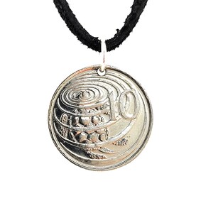 Cayman Islands Turtle Coin Necklace, Pendant, 10 Cents, Mens Necklace, Womens Necklace, Leather Cord, 1990, 1992, 1996, 1999, Vintage