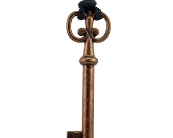 Brass Skeleton Key Necklace, Pendant, Mens Necklace, Womens Necklace, Leather Cord, Vintage, Handmade