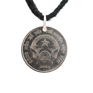 Vietnamese Coin Necklace, 500 Dong, Mens Necklace, Womens Necklace, Coin Pendant, Leather Cord, Birth Year, 2003