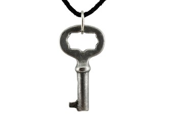 Vintage Skeleton Key Necklace, Pendant, Mens Necklace, Womens Necklace, Leather Cord, Handmade, Ball Chain, Steampunk, Gothic