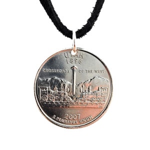 Utah Quarter Coin Necklace, United States, 25 Cents, Pendant, Mens Necklace, Womens Necklace, Leather Cord, Handmade, 2007