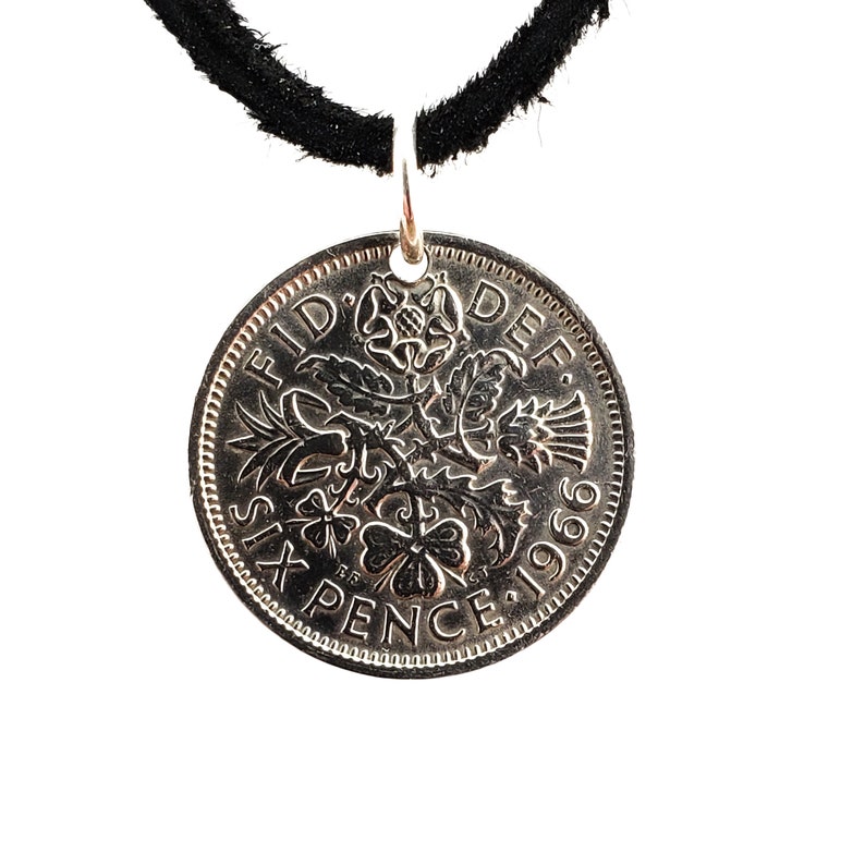 Sixpence Coin Necklace, England 6 Pence, Mens Necklace, Womens Necklace, Coin Pendant, Leather Cord, 1961, 1962, 1963, 1964, 1966, 1967 image 1