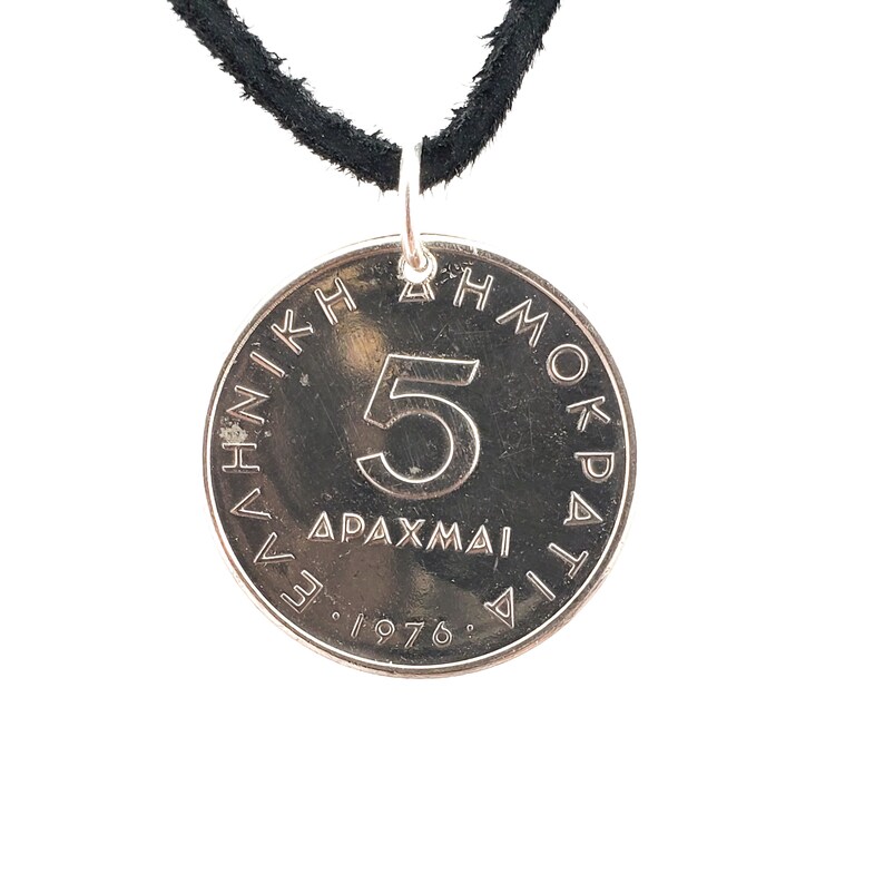 1976 Or 1978 Mens Necklace Birth Year 5 Drachmes Womens Necklace Coin Pendant Leather Cord Aristotle Coin Necklace