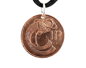 Irish Coin Necklace, 1 Penny, Mens Necklace, Womens Necklace, Coin Pendant, Leather Cord, Vintage, Birth Year, 1970, 1971, 1976, 1979