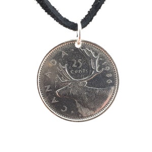 Caribou Coin Necklace, Canadian 25 Cents, Coin Pendant, Leather Cord, Men's Necklace, Women's Necklace, Birth Year, 1983, 1984, 1985, 1986 image 3