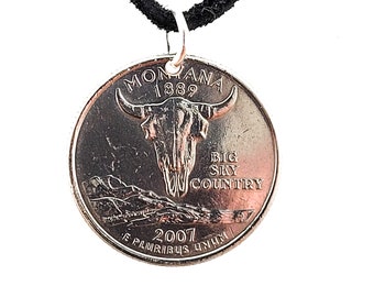Montana Coin Necklace, Mens Necklace, Womens Necklace, United States Quarter, 25 Cents, Coin Pendant, Handmade, 2007