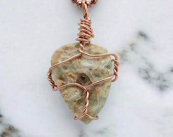 Raw Aragonite Slice Necklace, Pendant, Wire Wrapped, Mens Necklace, Womens Necklace, Copper Wire, Druzy, Natural, Gemstone, Crystal,