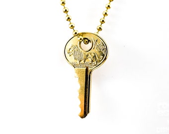 Lion Key Necklace, Pendant, Brass, Mens Necklace, Womens Necklace, Ball Chain, Handmade, Vintage Key