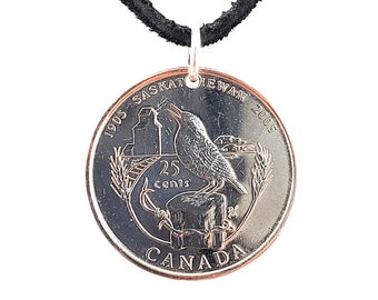 Canadian Coin Necklace, 25 Cents, Coin Pendant, Mens Necklace, Womens Necklace, Leather Cord, Handmade, 2005