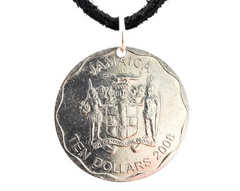 Jamaica Coin Necklace, Pendant, 10 Dollars, Mens Necklace, Womens Necklace, Leather Cord, Handmade, Birth Year, 2008