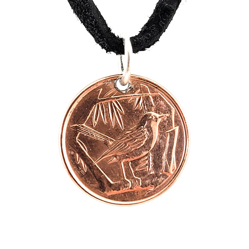 Bird Coin Necklace, Cayman Islands 1 Cent, Coin Pendant, Leather Cord, Mens Necklace, Womens Necklace, 1990, 1992, 1996, 1999 image 2