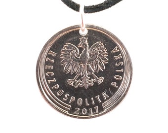 2017 Polish Coin Necklace, 1 Zloty, Coin Pendant, Mens Necklace, Womens Necklace, Leather Cord, Eagle