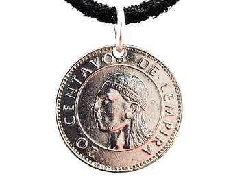 Small Honduras Coin Necklace, 20 Centavos, Coin Pendant, Mens Necklace, Womens Necklace, Leather Cord, Vintage, Birth Year, 1978