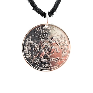 Nevada Horse Coin Necklace, State Quarter, United States, Mens Necklace, Womens Necklace, Leather Cord, Handmade, 2006